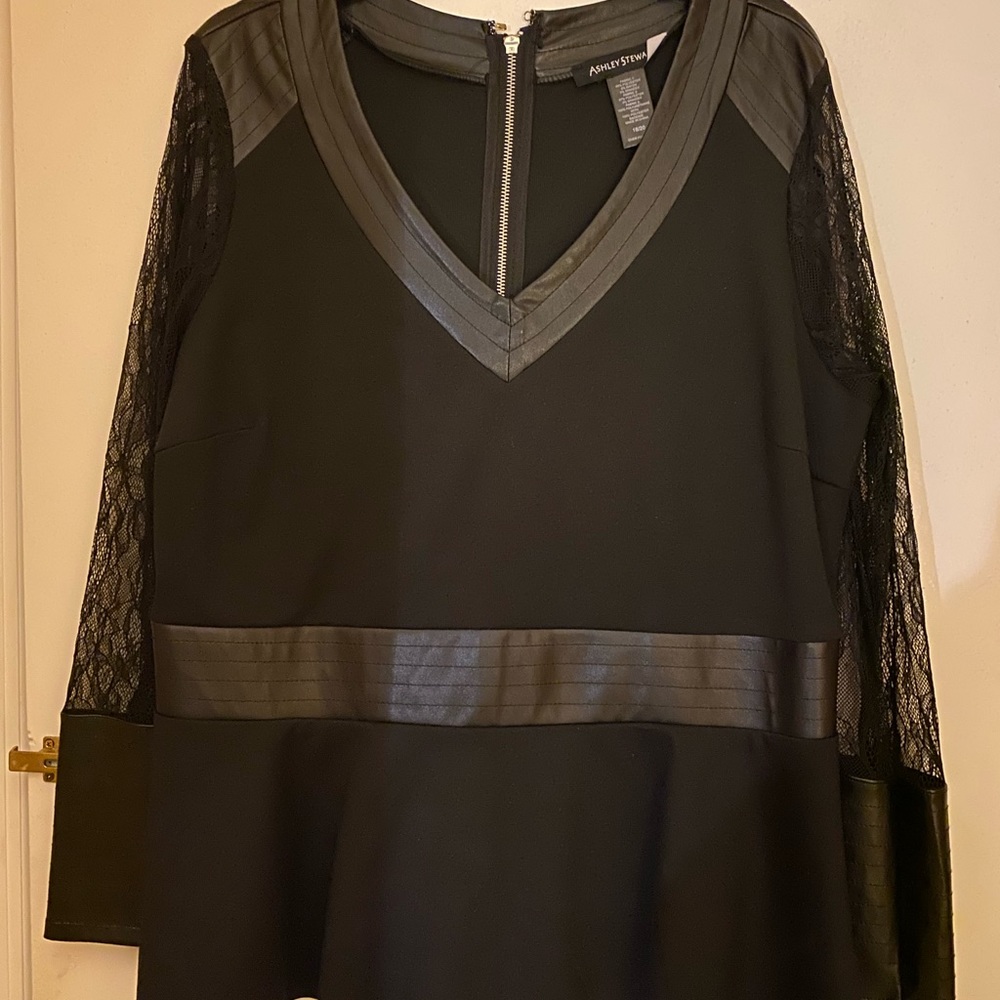 Black faux leather and lace top